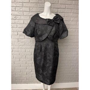 Victor Costa Black Floral Jacquard Dress /Jacket Set Size 12